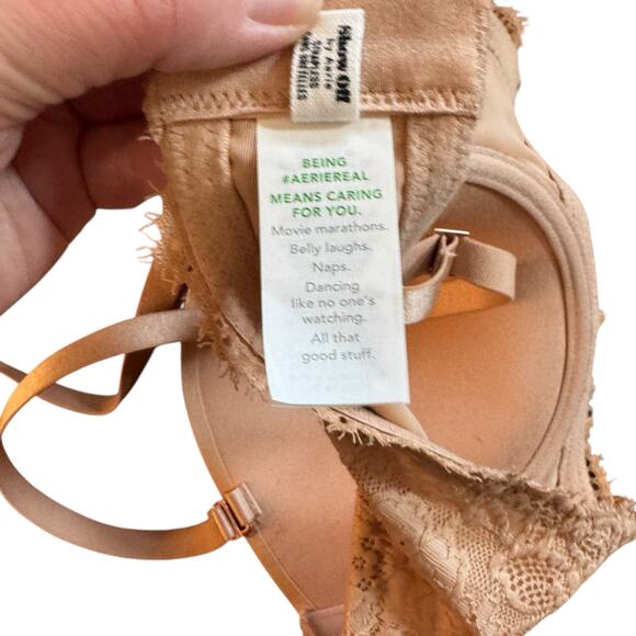 Aerie Show Off Rosey Lace Strapless Push Up Bra 38 B NWOT Removable Straps Nude - Picture 8 of 11